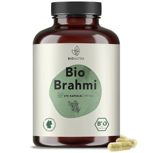 Bio Brahmi Kapseln–hochdosiert, 270 Stück in brauner PET-Dose, 600 mg pro Kapsel