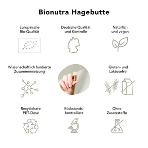 Hagebutten Kapseln: bio, vegan, rueckstandskontroliert, ohne Zusatzstoffe, Gluten und Laktosefrei