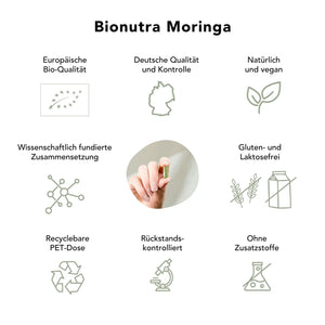 Moringas Kapseln: bio, vegan, rueckstandskontroliert, ohne Zusatzstoffe, Gluten und Laktosefrei