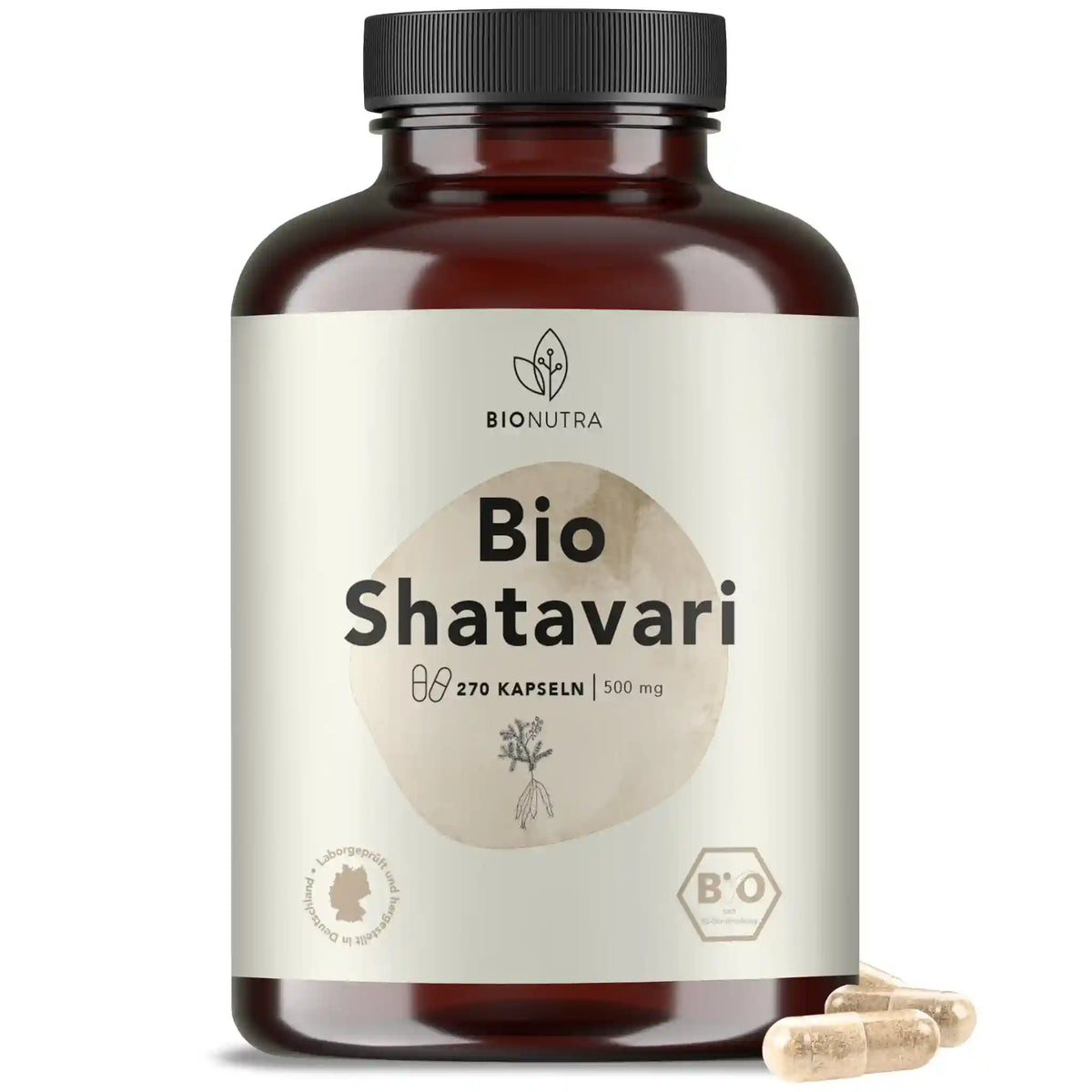 Bio Shatavari Kapseln –hochdosiert, 270 Stück in PET-Dose, vegane HPMC-Kapseln