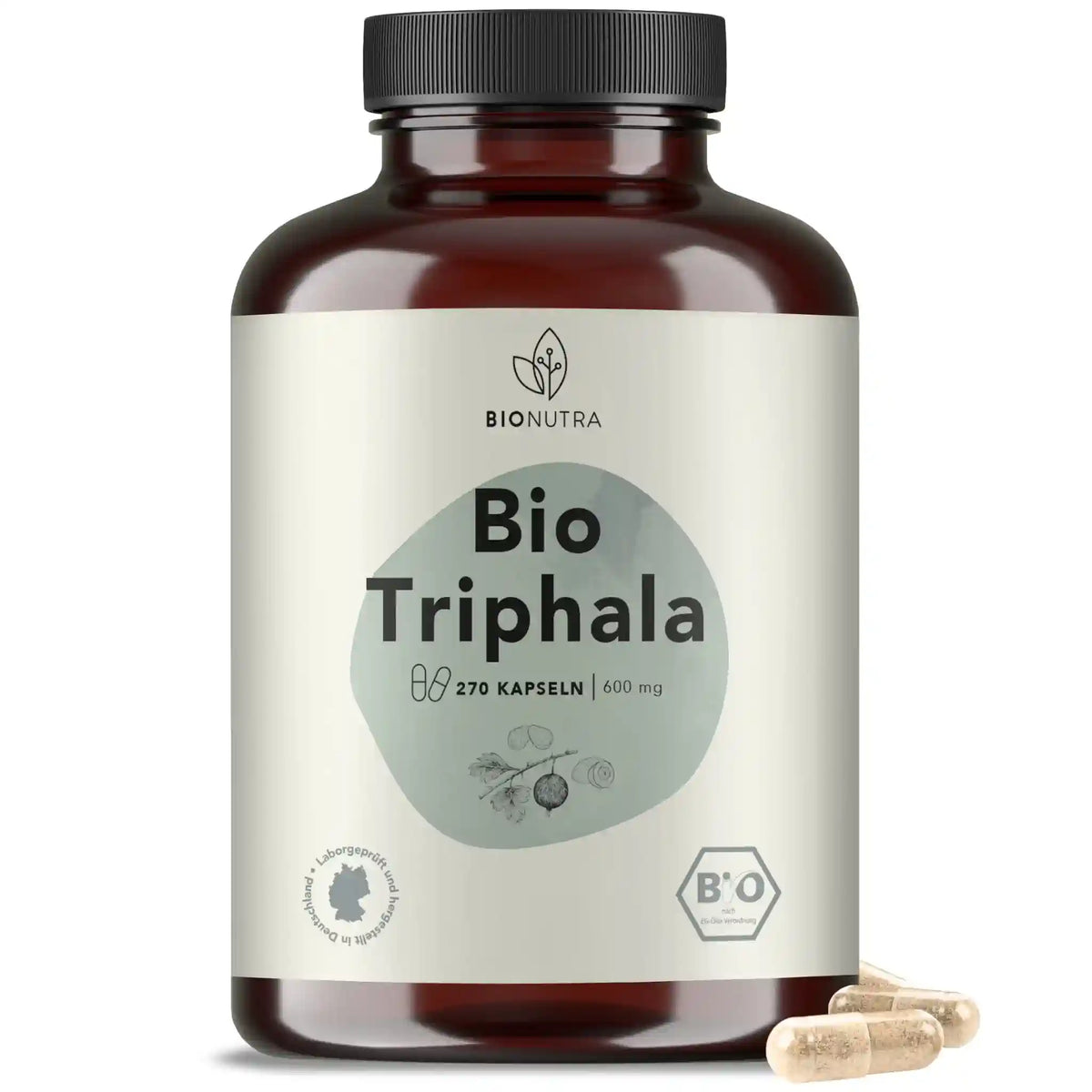 Bio Triphala_Kapseln–hochdosiert, 270 Stück in brauner PET-Dose, 600 mg pro Kapsel