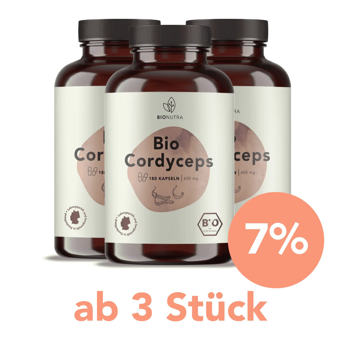 Cordyceps Kapseln – 3er-Vorratspackung à 180 Stück mit 7 % Rabatt ab 3 Stück, vegan und hochdosiert