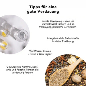 Wasser, Bewegung, ballaststoffreiche Ernährung und verdauungsfördernde Gewürze – kombiniert mit dem ayurvedischen Klassiker Haritaki zur sanften Darmunterstützung
