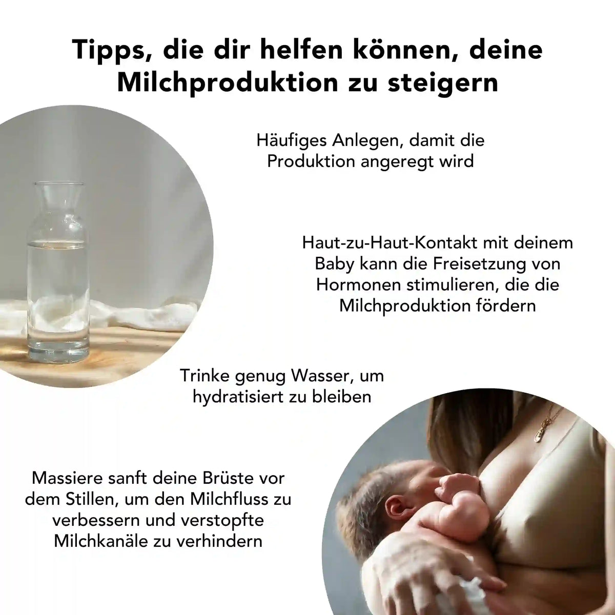 Stilltipps zur Förderung der Milchbildung – regelmäßiges Anlegen, Hautkontakt, Wasserzufuhr und natürliche Unterstützung durch Bockshornklee können die Milchproduktion steigern