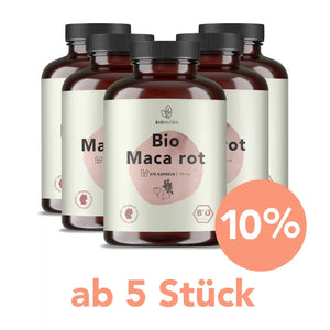 Bio maca rot Kapseln – 5er-Vorratspackung à 270 Stück mit 10 % Rabatt ab 5 Stück, vegan und hochdosiert