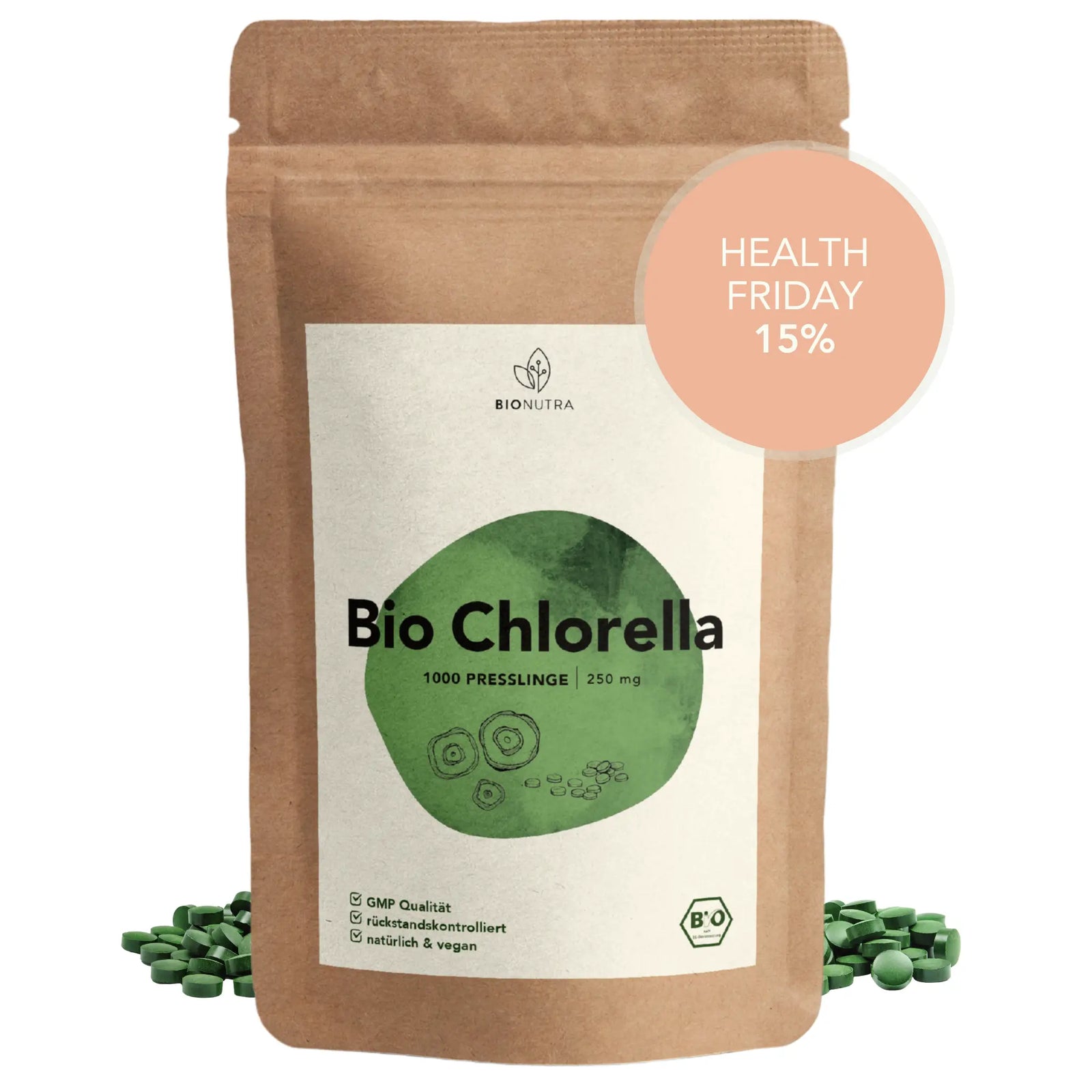 Bio Chlorella Tabletten / Presslinge , membrangebrochen