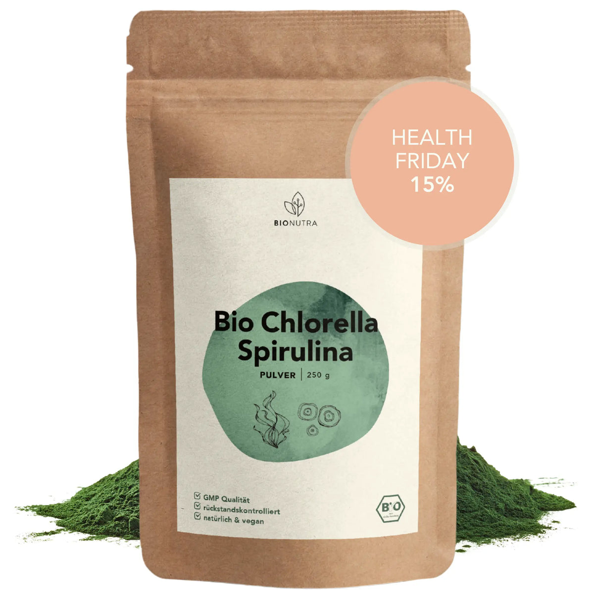 Bio Chlorella Spirulina Pulver, membrangebrochen