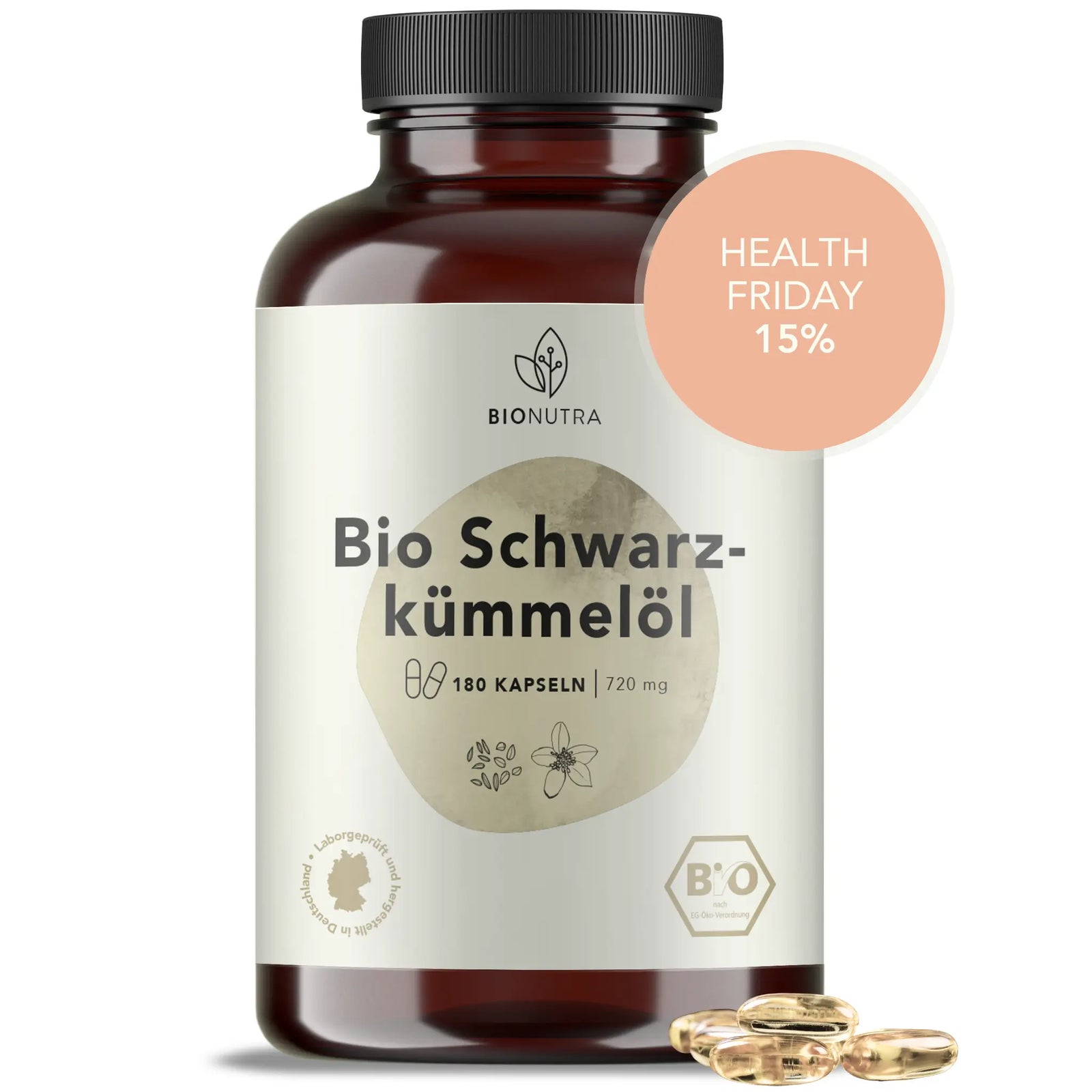 Bio Schwarzkümmelöl Kapseln, kaltgepresstes gefiltertes ägyptisches Öl