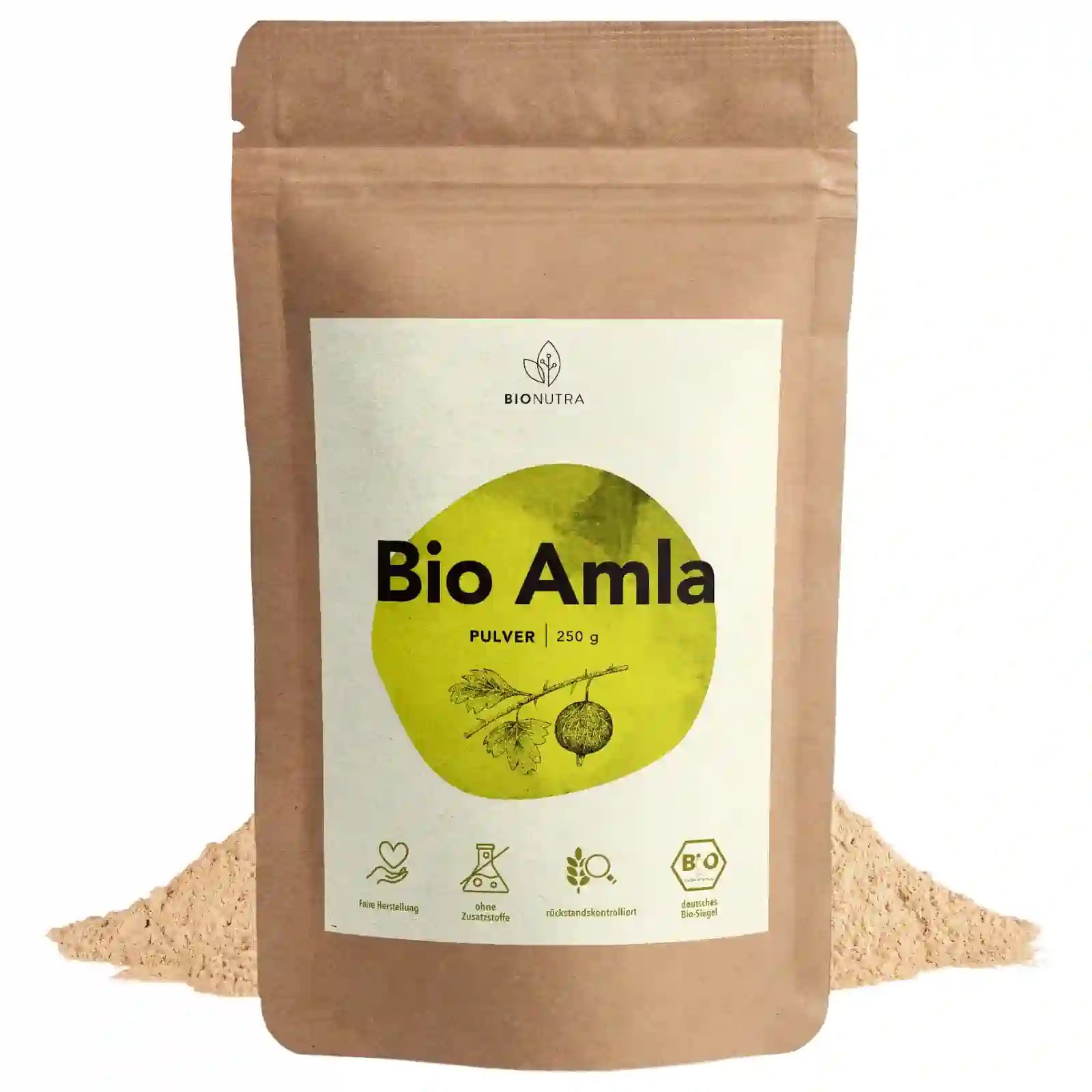 bio amla Pulver – 250 g im umweltfreundlichen Beutel, ohne Zusatzstoffe