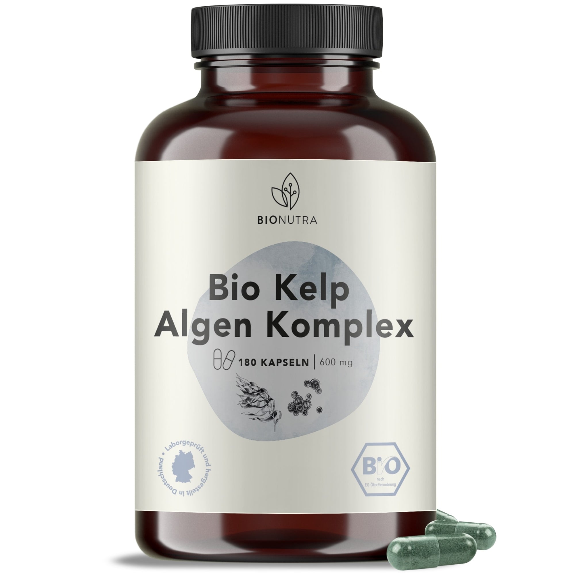 Bio Kelp Algen Komplex Kapseln 600mg, 150 ug Jod, 180 kapseln
