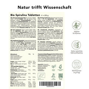 Bio Spirulina Tabletten 250g Etikett
