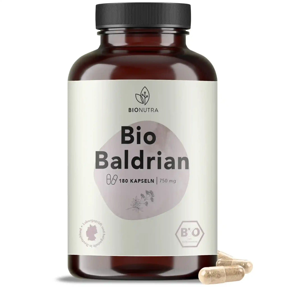 Bio Baldrian Kapseln–hochdosiert, 270 Stück in brauner PET-Dose, 750 mg pro Kapsel