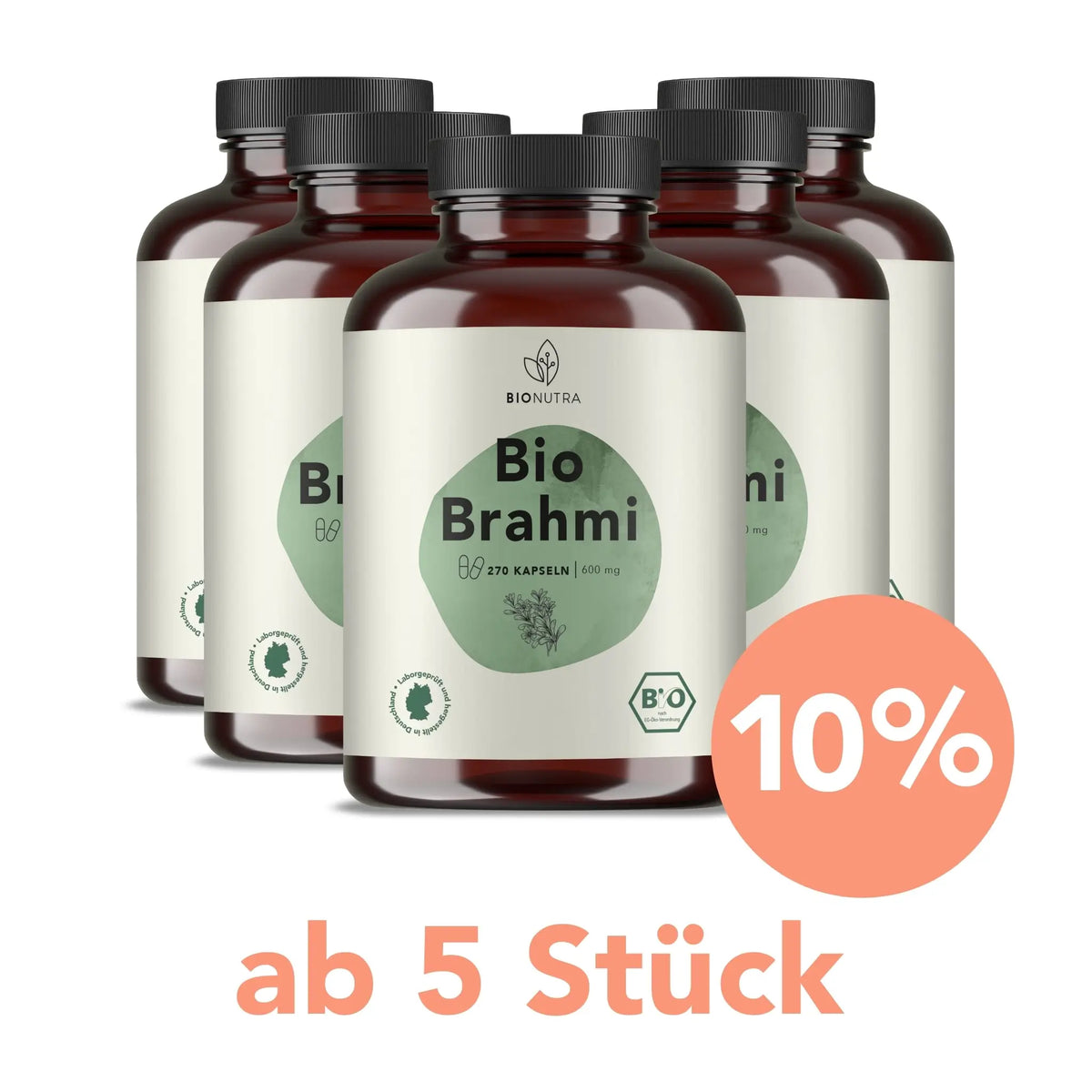 Brahmi_Kapseln – 5er-Vorratspackung à 270 Stück mit 10 % Rabatt ab 5 Stück, vegan und hochdosiert
