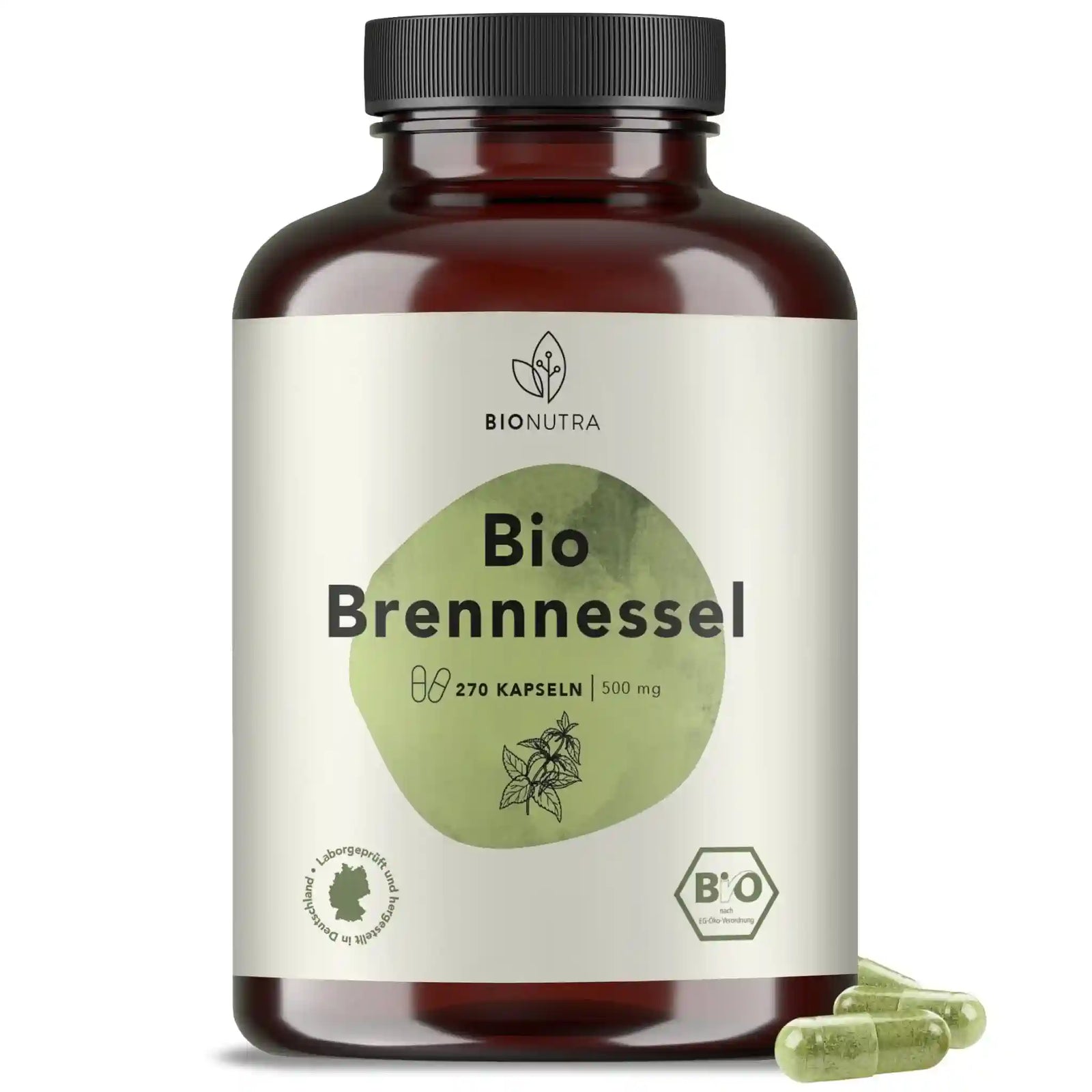 Bio Brennnessel Kapseln – hochdosiert, 270 Stück in PET-Dose, vegane HPMC-Kapseln