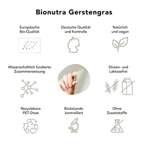 Gerstengras Kapseln: bio, vegan, rueckstandskontroliert, ohne Zusatzstoffe, Gluten und Laktosefrei