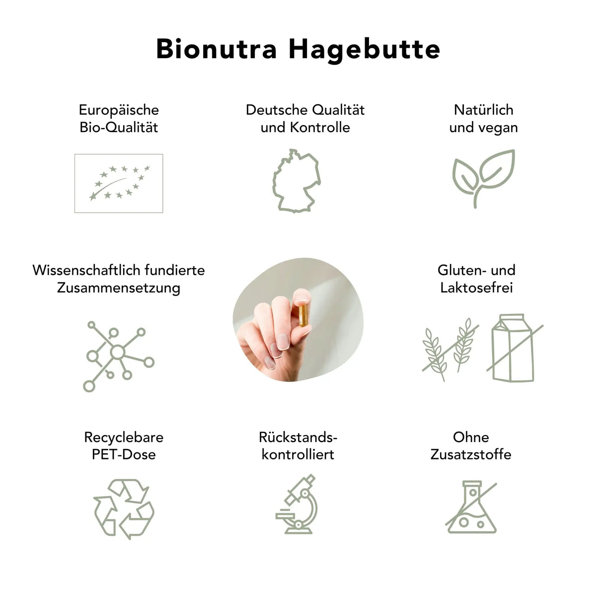Hagebutten Kapseln: bio, vegan, rueckstandskontroliert, ohne Zusatzstoffe, Gluten und Laktosefrei
