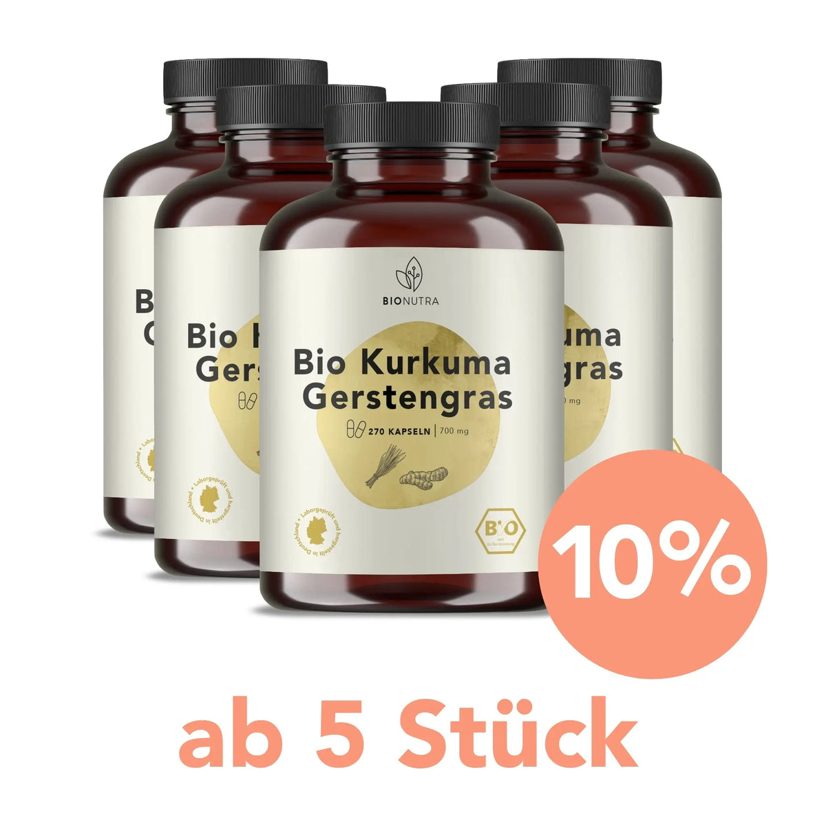 Kurkuma Gerstengras Kapseln – 5er-Vorratspackung à 270 Stück mit 10 % Rabatt ab 5 Stück, vegan und hochdosiert
