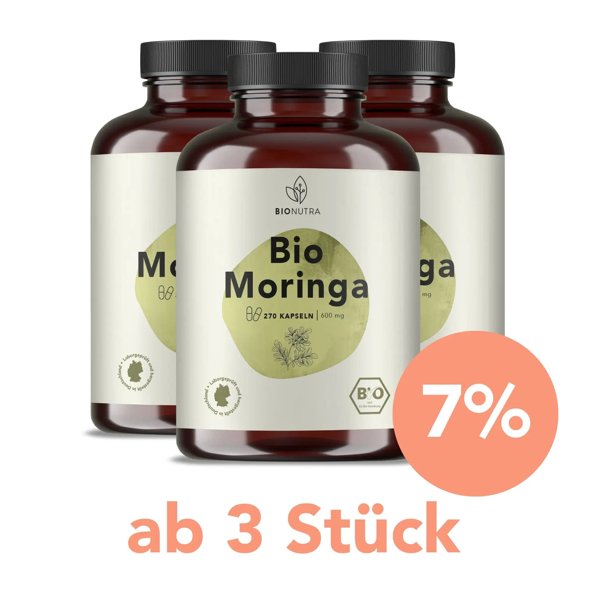 Moringa Kapseln-Vorratspackung à 270 Stück mit 7 % Rabatt ab 3 Stück, vegan und hochdosiert