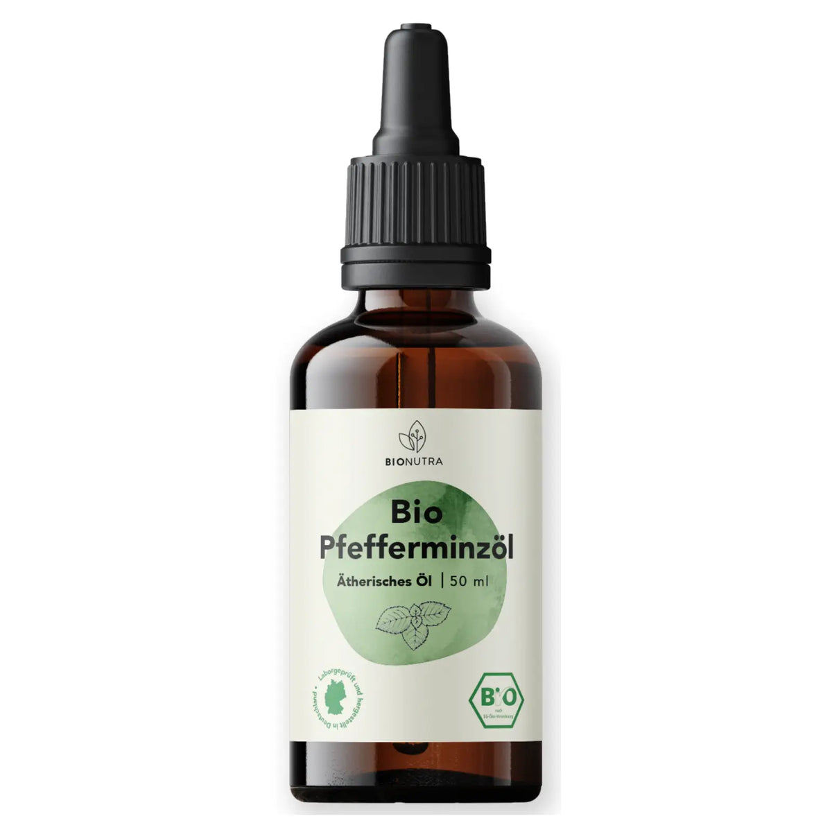 Bio Pfefferminzoel– ätherisches Öl in Lebensmittelqualität, 50 ml im Braunglasfläschchen mit Pipette, naturrein, ohne Zusatzstoffe, vegan