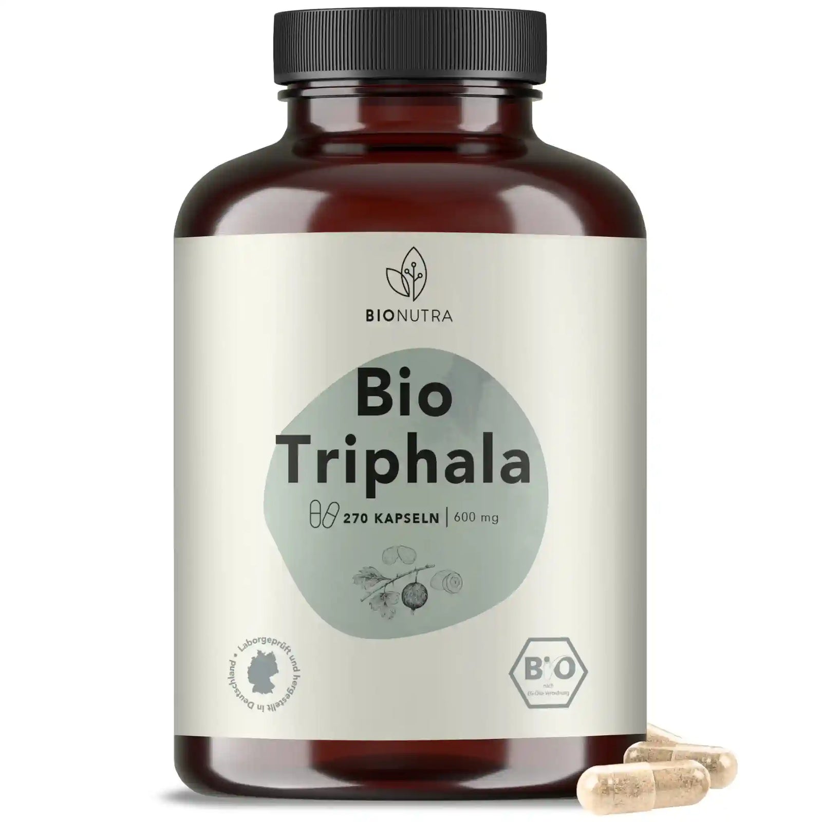 Bio Triphala_Kapseln–hochdosiert, 270 Stück in brauner PET-Dose, 600 mg pro Kapsel