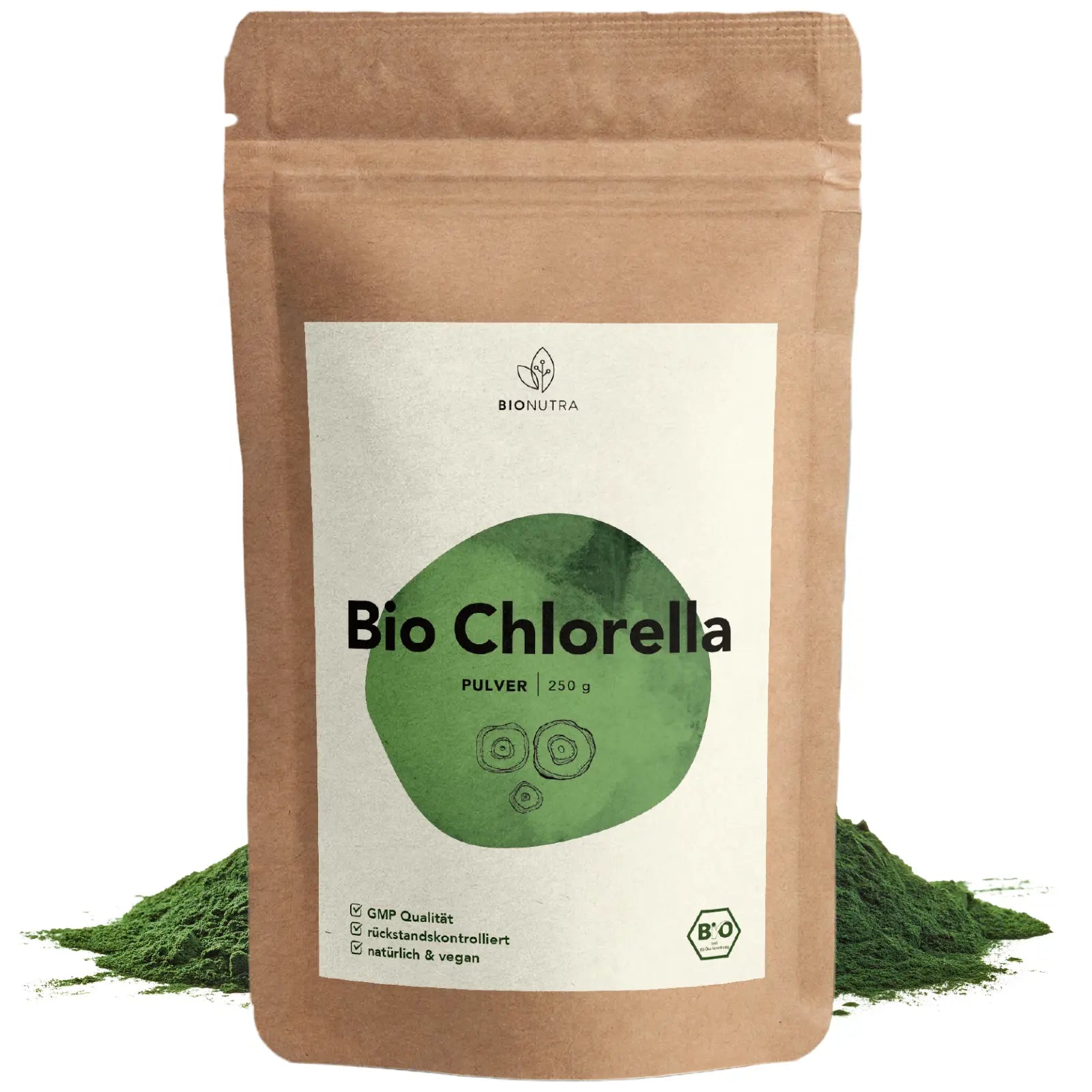 chlorella pulver– 250 g veganes Algenpulver im umweltfreundlichen Beutel, ohne Zusatzstoffe
