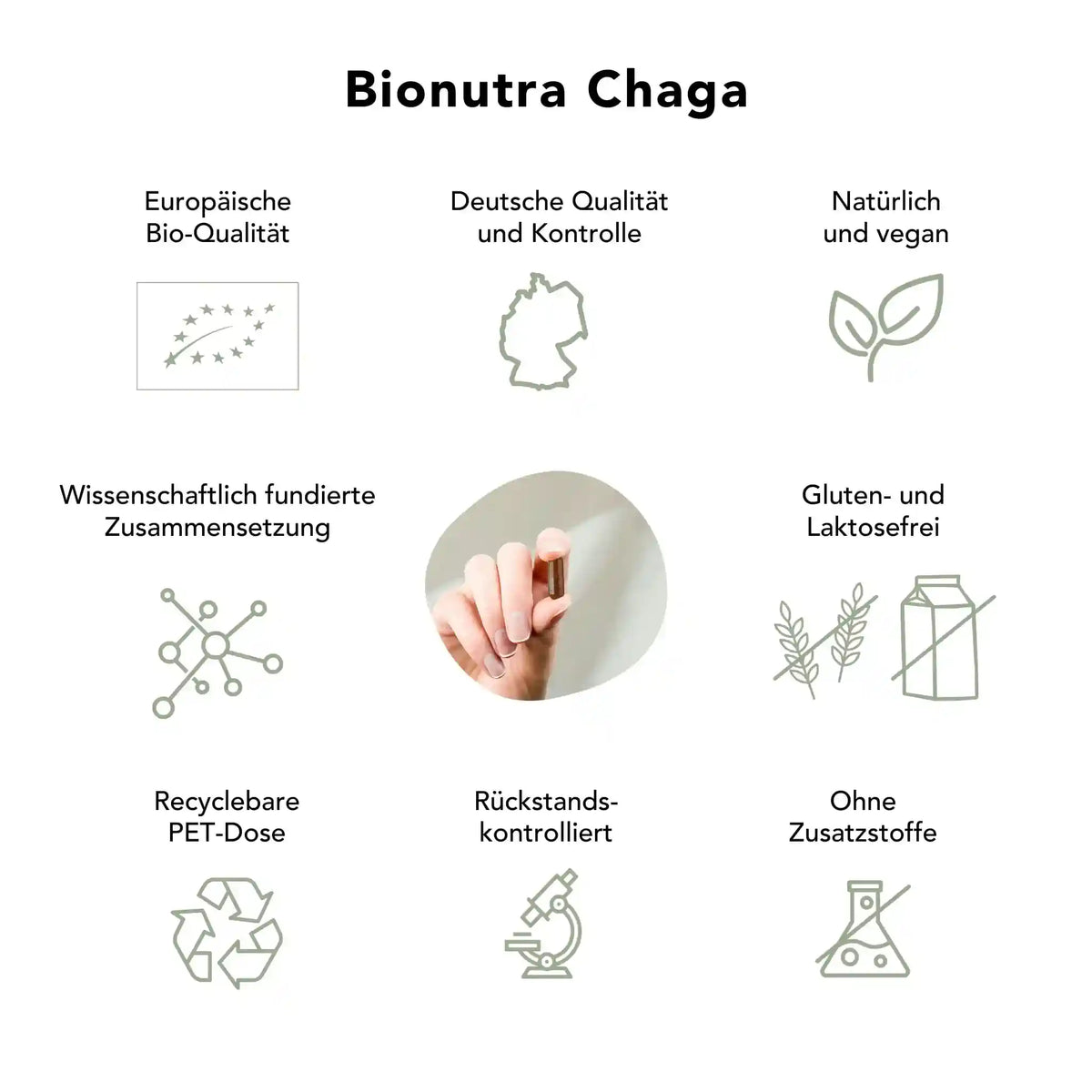 Bio Chaga Kapseln: bio, vegan, rueckstandskontroliert, ohne Zusatzstoffe, Gluten und Laktosefrei