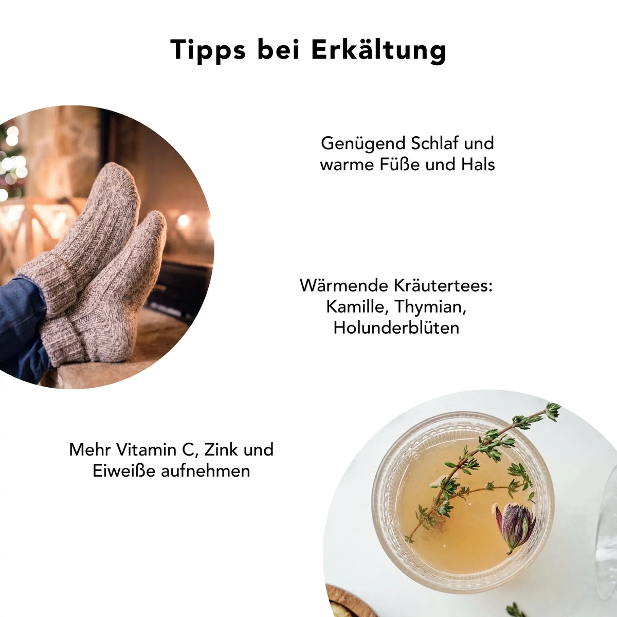 Tipps bei Erkaeltung: warme Kraeutertees, ruhiger Schlaf, ausreichend Zink und Vitamin C – kombiniert mit Ingwer-Kapseln zur natuerlichen Unterstuetzung des Immunsystems.