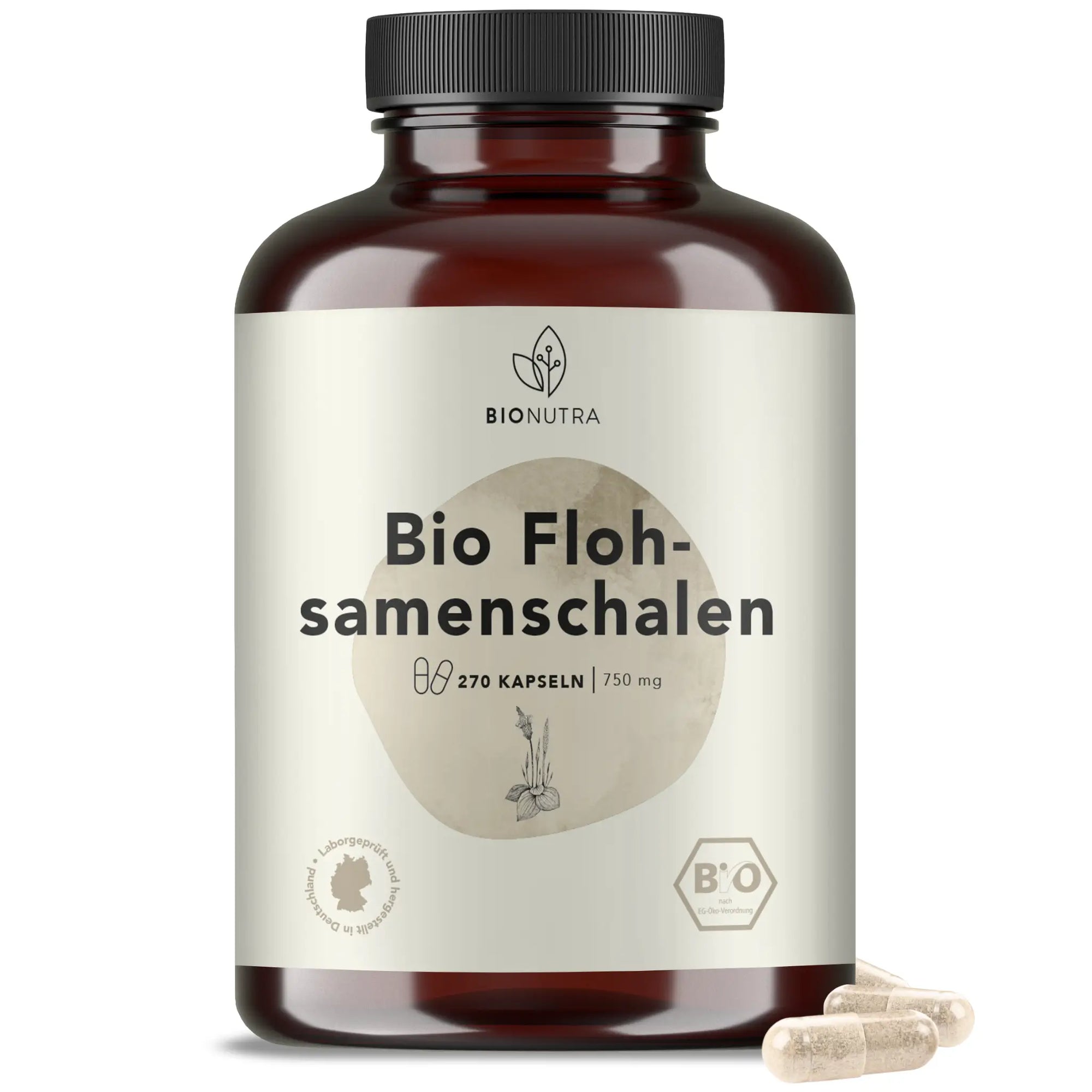 Bio Flohsamenschalen Kapseln – 270 Stück in PET-Dose, vegane HPMC-Kapseln