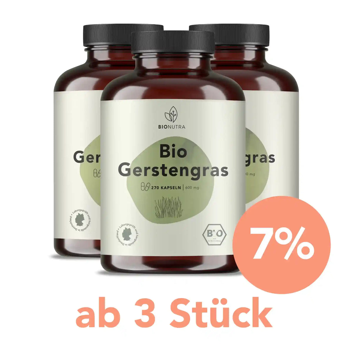 bio gerstengras Kapseln – 3er-Vorratspackung à 270 Stück mit 7 % Rabatt ab 3 Stück, vegan und hochdosiert