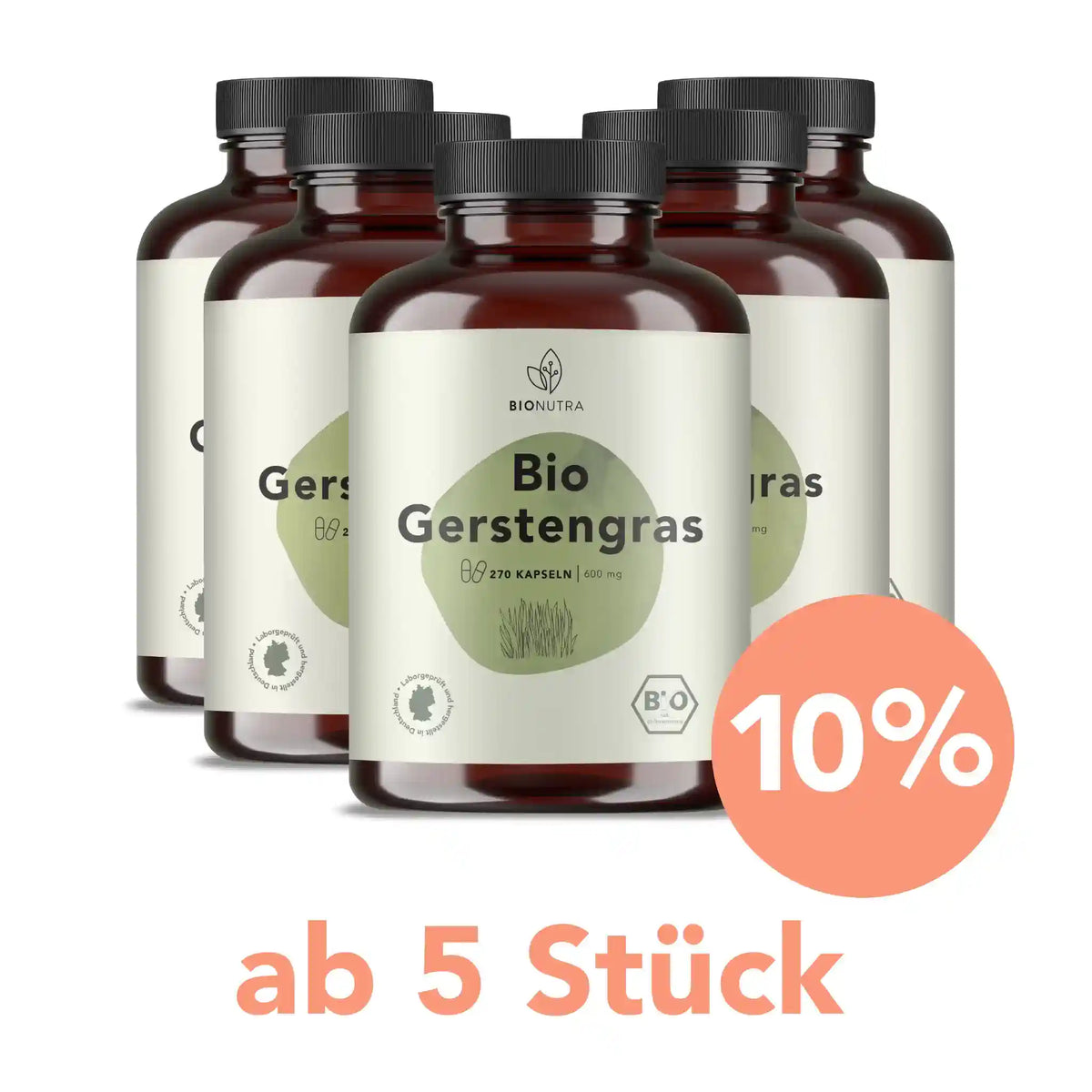 bio gerstengras Kapseln – 5er-Vorratspackung à 270 Stück mit 10 % Rabatt ab 5 Stück, vegan und hochdosiert