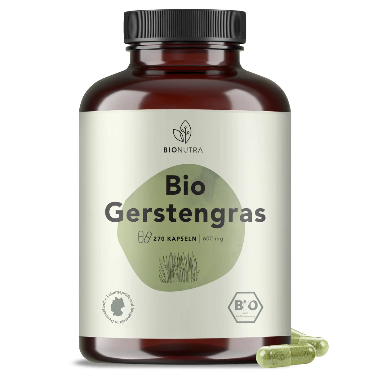 Bio Gerstengras Kapseln – 270 Stück in PET-Dose, vegane HPMC-Kapseln