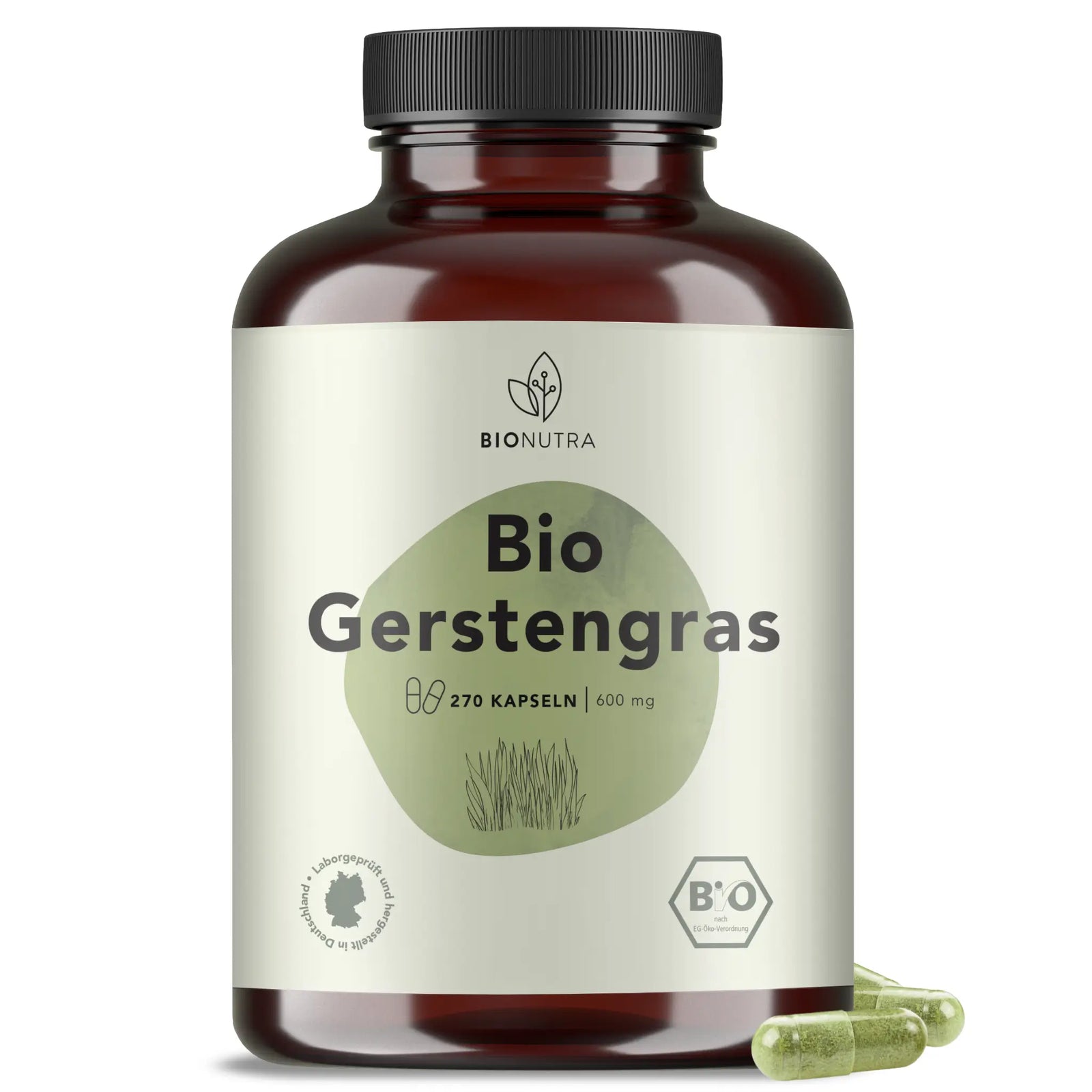 Bio Gerstengras Kapseln – 270 Stück in PET-Dose, vegane HPMC-Kapseln