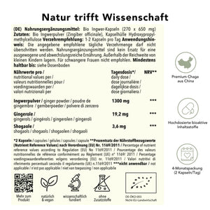ingwer kapseln Etikett-Ausschnitt mit Angaben zu Inhaltsstoffen, Dosierung und Qualitätshinweisen