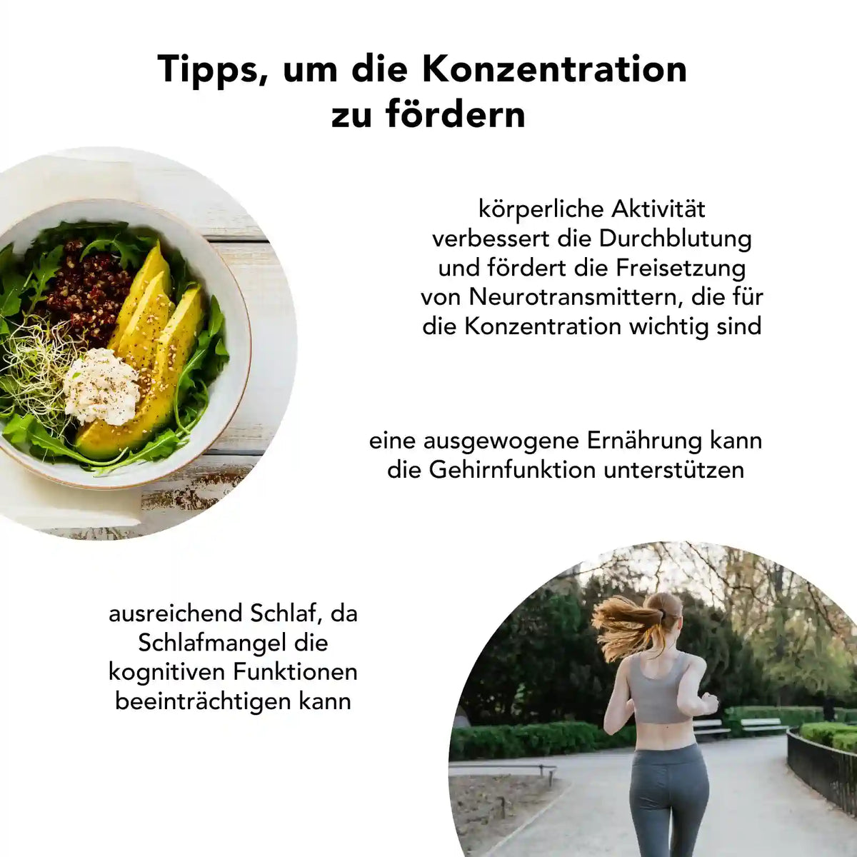 Tipps zur Foerderung der Konzentration: Bewegung, ausgewogene Ernaehrung und ausreichend Schlaf verbessern die kognitiven Funktionen – ergaenzt durch die aktivierende Wirkung von Rosmarinoel.