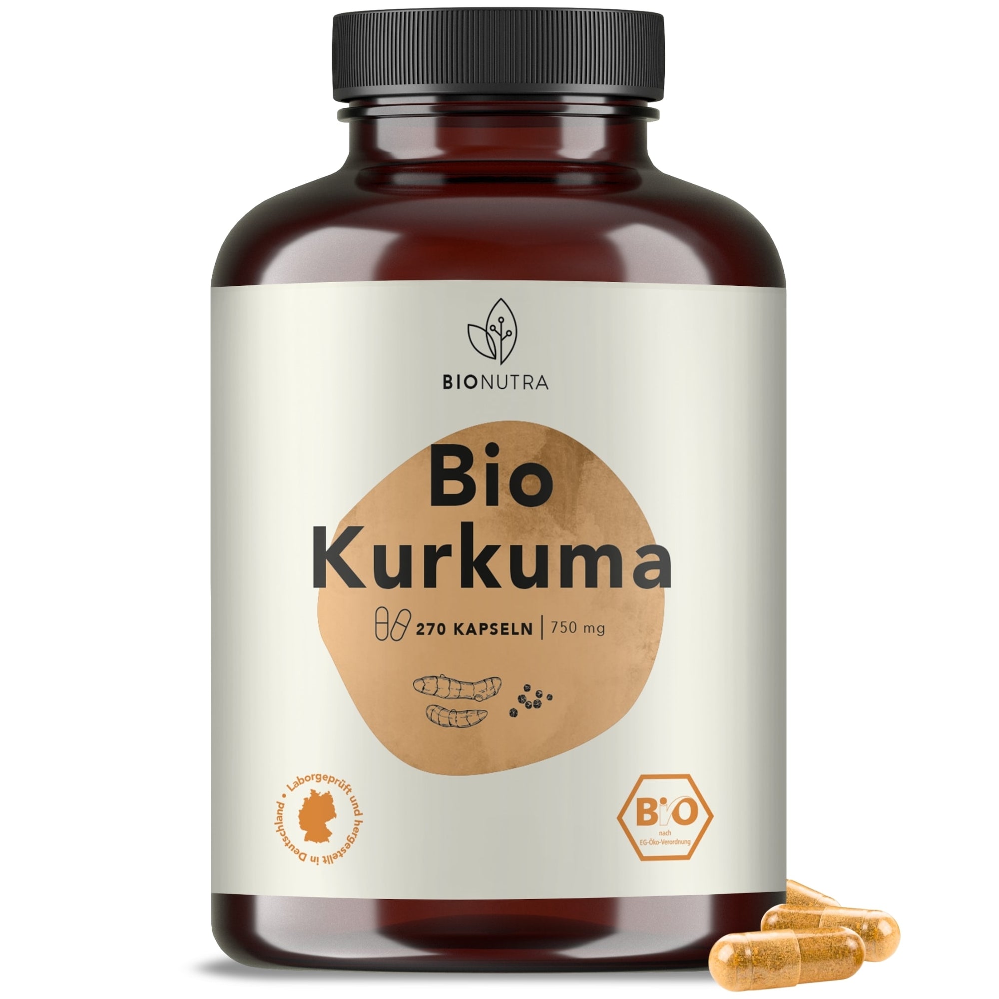 Bio Kurkuma-Kapseln mit schwarzem Pfeffer