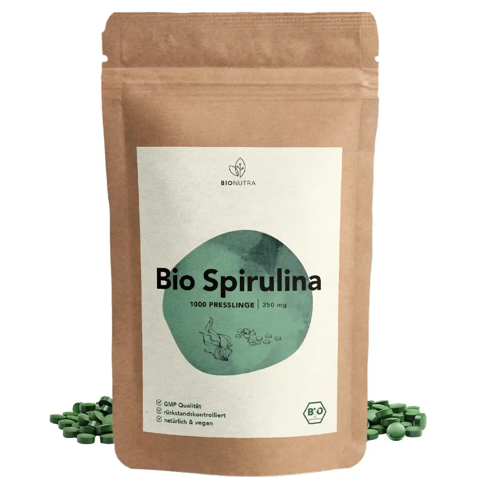 Spirulina Presslinge – 250 g veganes algen presslinge im umweltfreundlichen Beutel, ohne Zusatzstoffe