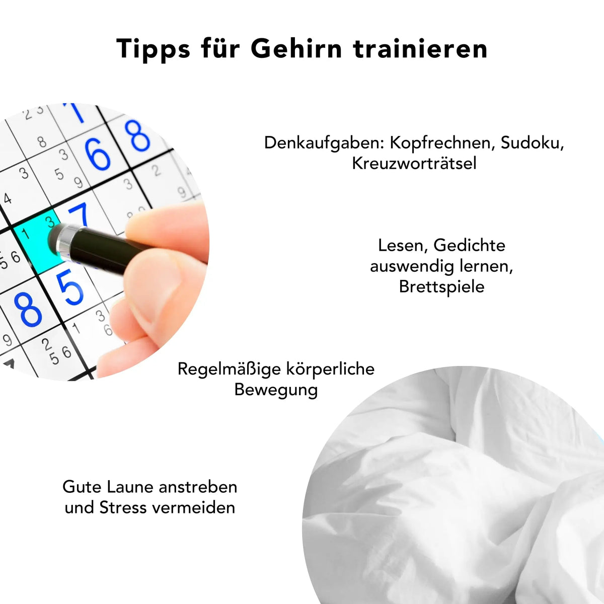 Gehirntraining mit Denksport, Bewegung, gutem Schlaf und guter Laune – natuerlich unterstuetzt durch Hericium Kapseln (Löwenmaehnenpilz) zur Foerderung von Konzentration und mentaler Fitness