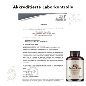 Bionutra bio Ceylon Zimt kapseln 600mg labortest