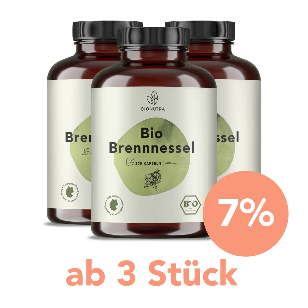 bio Brennnessel Kapseln – 3er-Vorratspackung à 270 Stück mit 7 % Rabatt ab 3 Stück, vegan und hochdosiert

