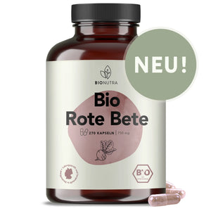 Bio rote bete Kapseln – 270 Stück in brauner PET-Dose, 750 mg pro Kapsel, hochdosiert