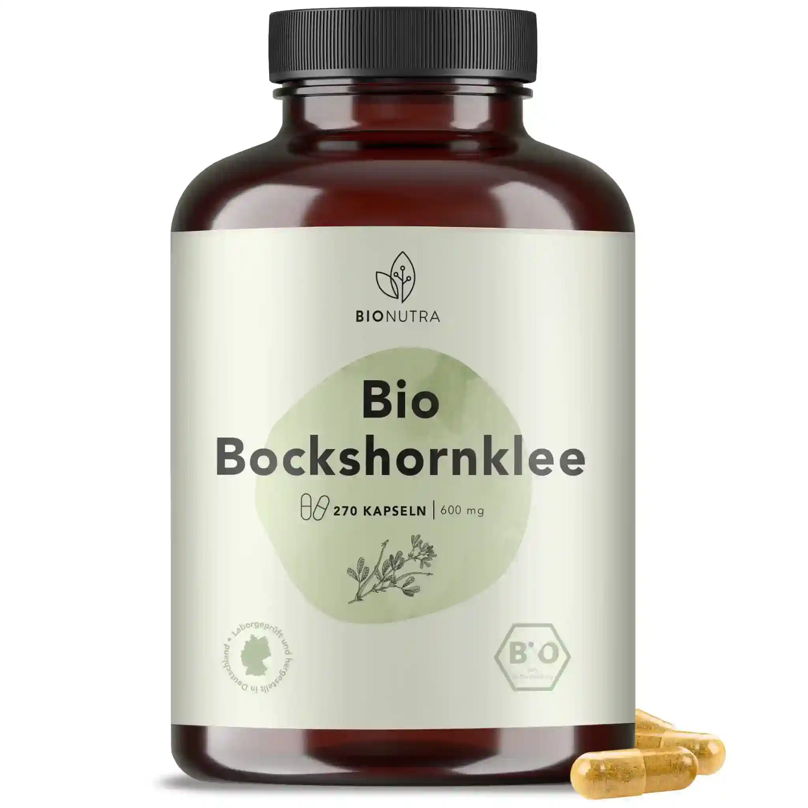 Bio Bockshornklee kapseln–hochdosiert, 270 Stück in brauner PET-Dose, 600 mg pro Kapsel