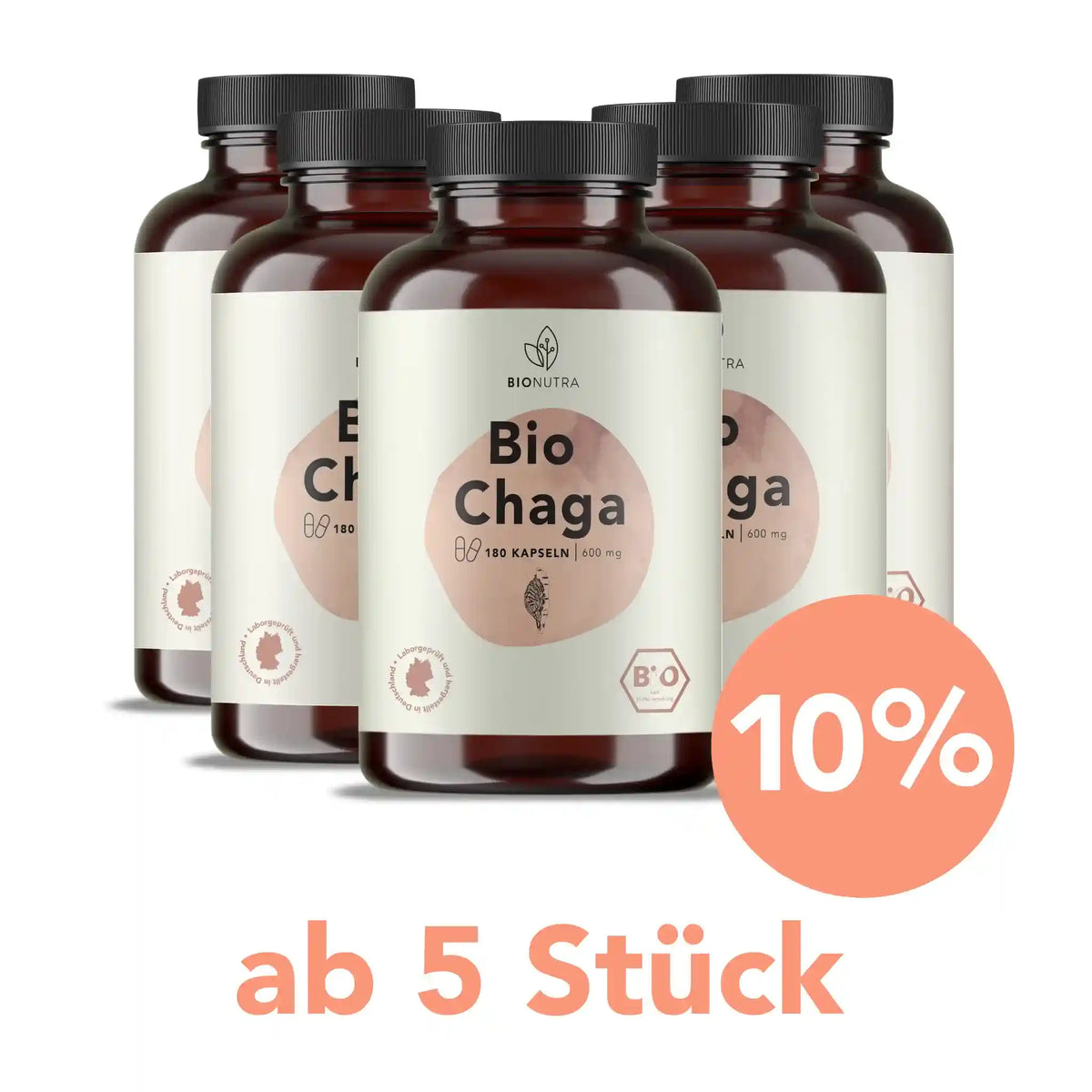 chaga pilz Kapseln – 5er-Vorratspackung à 180 Stück mit 10 % Rabatt ab 5 Stück, vegan und hochdosiert