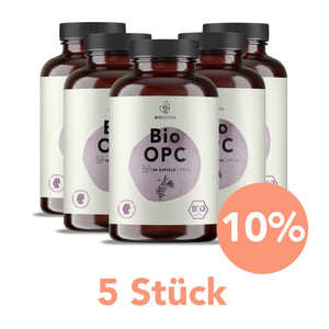 Vorratspackungen: 5er-bio opc kapseln à 180 Stück mit 10 % Rabatt ab 5 Stück, vegan und hochdosiert