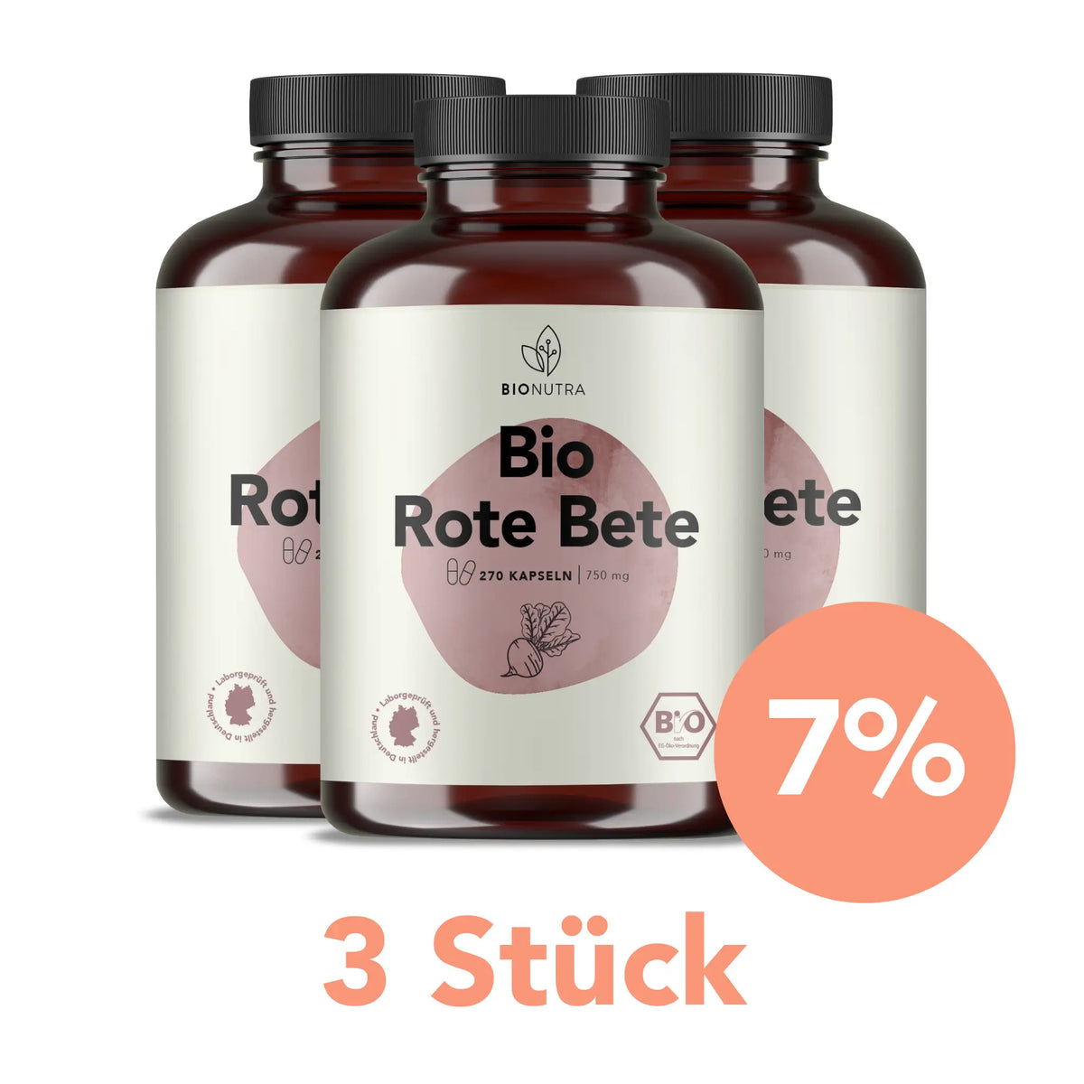 Vorratspackungen: 3er-bio rote bete kapseln à 270 Stück mit 7 % Rabatt ab 3 Stück, vegan und hochdosiert